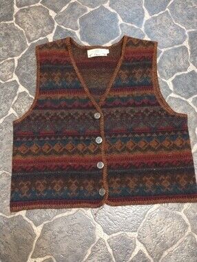 ORVIS 100 % Wool women's southwestern Aztec print heavy blanket vest VINTAGE